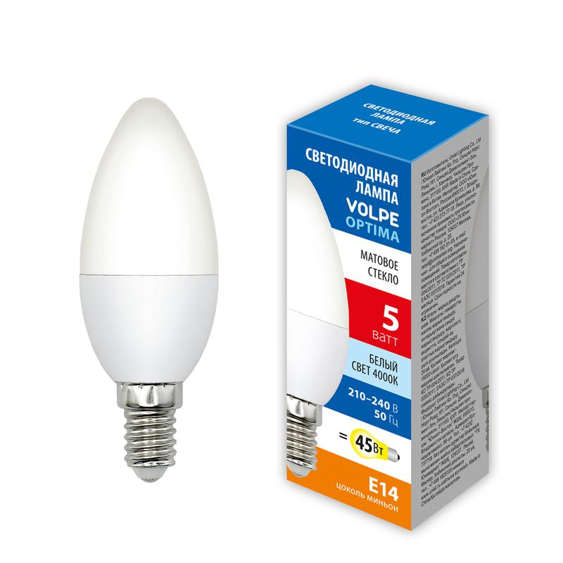 Лампа светодиодная LED-C37-5W/4000K/E14/FR/SLS 5Вт свеча матовая 4000К бел. свет E14 Volpe UL-00008793