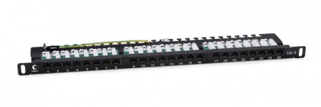 Патч-панель 19дюйм 0.5U 24 порта RJ45 кат.6 Dual IDC 90град. высокой плотности с задн. кабельн. организатором Cabeus 9667c
