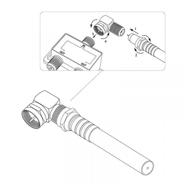Переходник антенный штекер F-гнездо F угловой блист. Rexant 06-0021-A